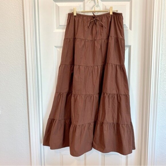 🌞 ZARA Tiered Maxi Skirt in Chocolate Brown Medium - Picture 4 of 12